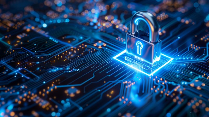 Computer circuit board below a digital padlock