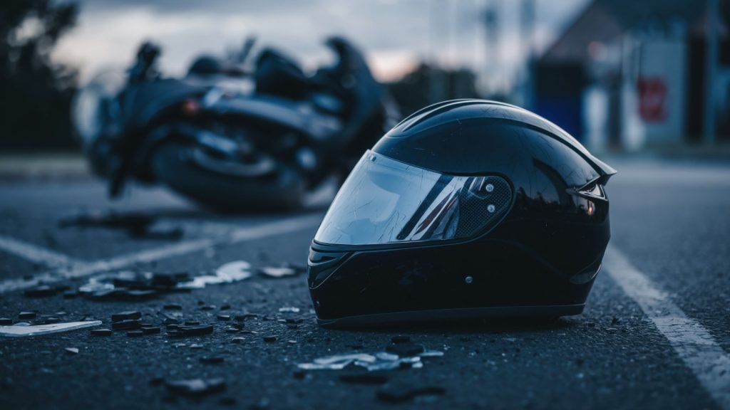 Motorcycle Crash Helmet on the Side of the Road